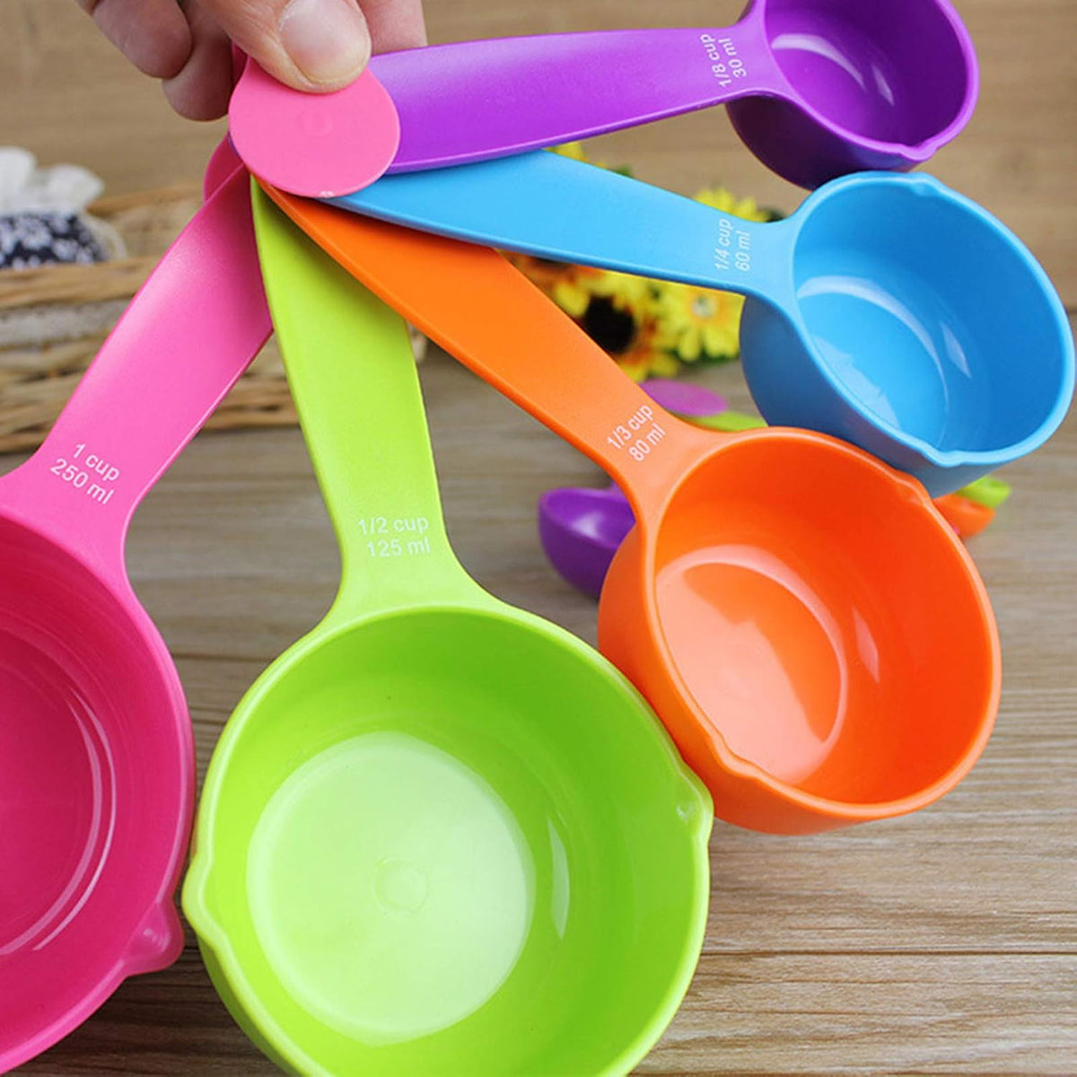 Dog Food Scoop Set of 4 - Plastic Measuring Cups for Dog, Cat and Bird Food (Random Color)