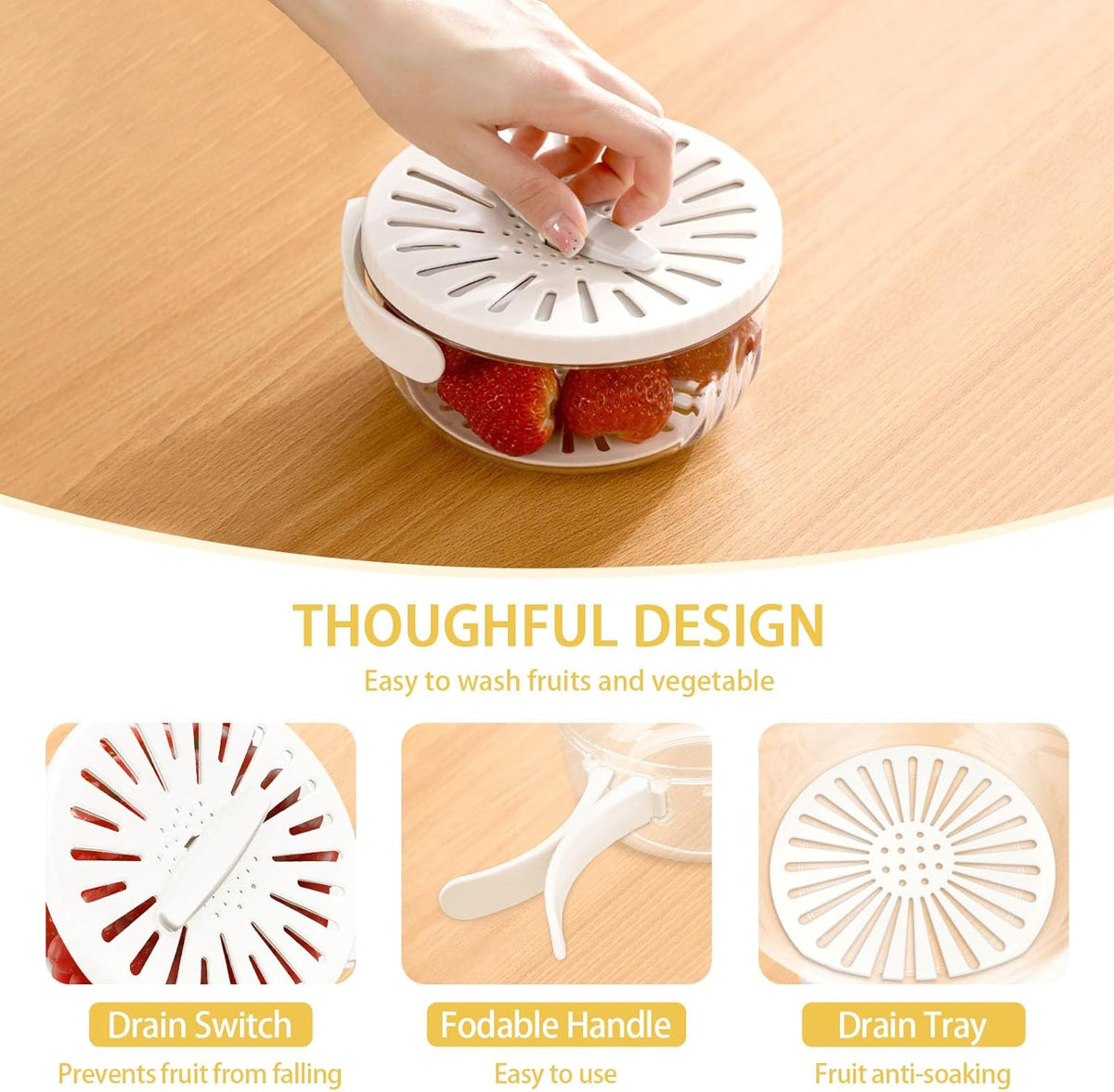 Fruit Washing Bowl with Strainer, Berry Washer with 15Pcs Food Storage Bags