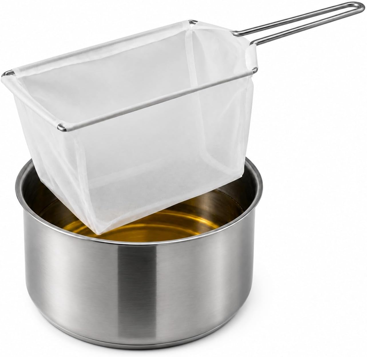 9 Inch Fryer Oil Filter with Stainless Steel Handle Frame, Reusable Fine Mesh Strainer Bag Cooking Oil Filter Separator for Food Maple Syrup Deep Fryer Pot Kitchen Restaurant- Easy to Clean
