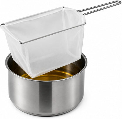 9 Inch Fryer Oil Filter with Stainless Steel Handle Frame, Reusable Fine Mesh Strainer Bag Cooking Oil Filter Separator for Food Maple Syrup Deep Fryer Pot Kitchen Restaurant- Easy to Clean