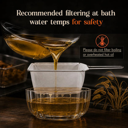 9 Inch Fryer Oil Filter with Stainless Steel Handle Frame, Reusable Fine Mesh Strainer Bag Cooking Oil Filter Separator for Food Maple Syrup Deep Fryer Pot Kitchen Restaurant- Easy to Clean