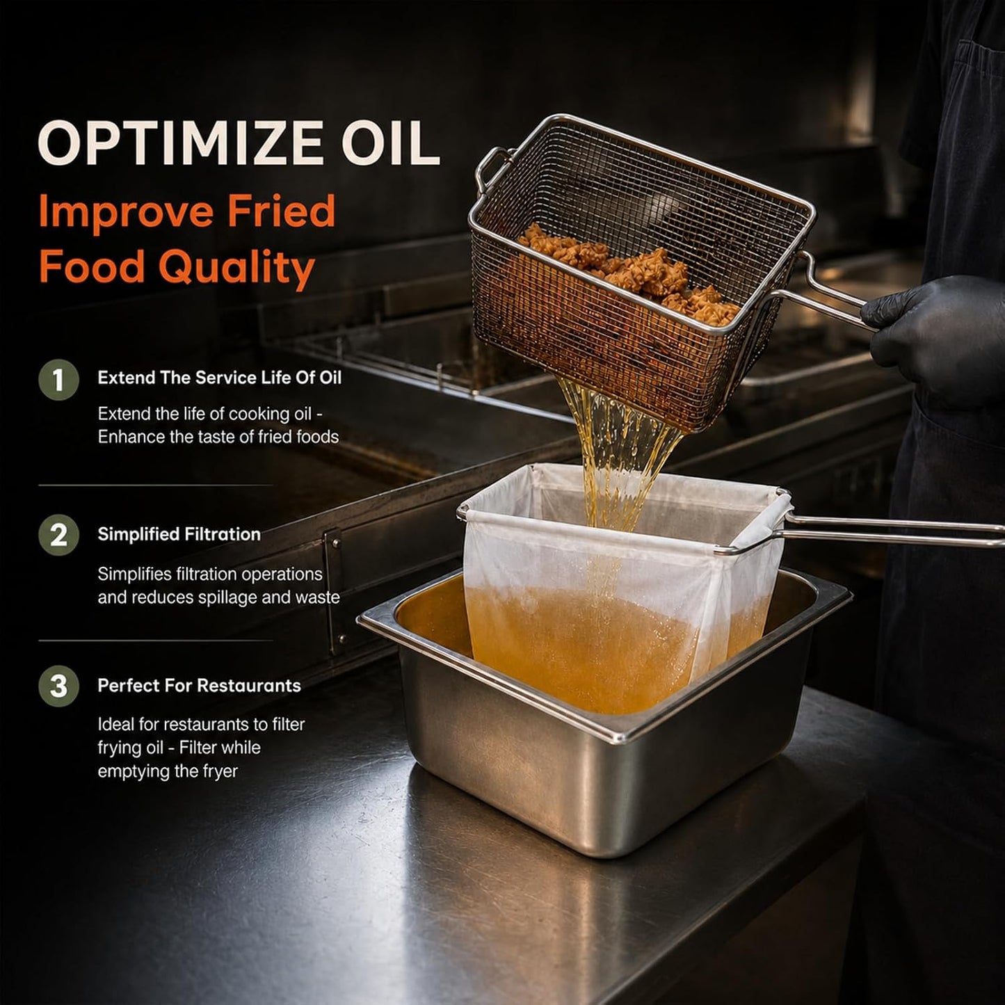 9 Inch Fryer Oil Filter with Stainless Steel Handle Frame, Reusable Fine Mesh Strainer Bag Cooking Oil Filter Separator for Food Maple Syrup Deep Fryer Pot Kitchen Restaurant- Easy to Clean