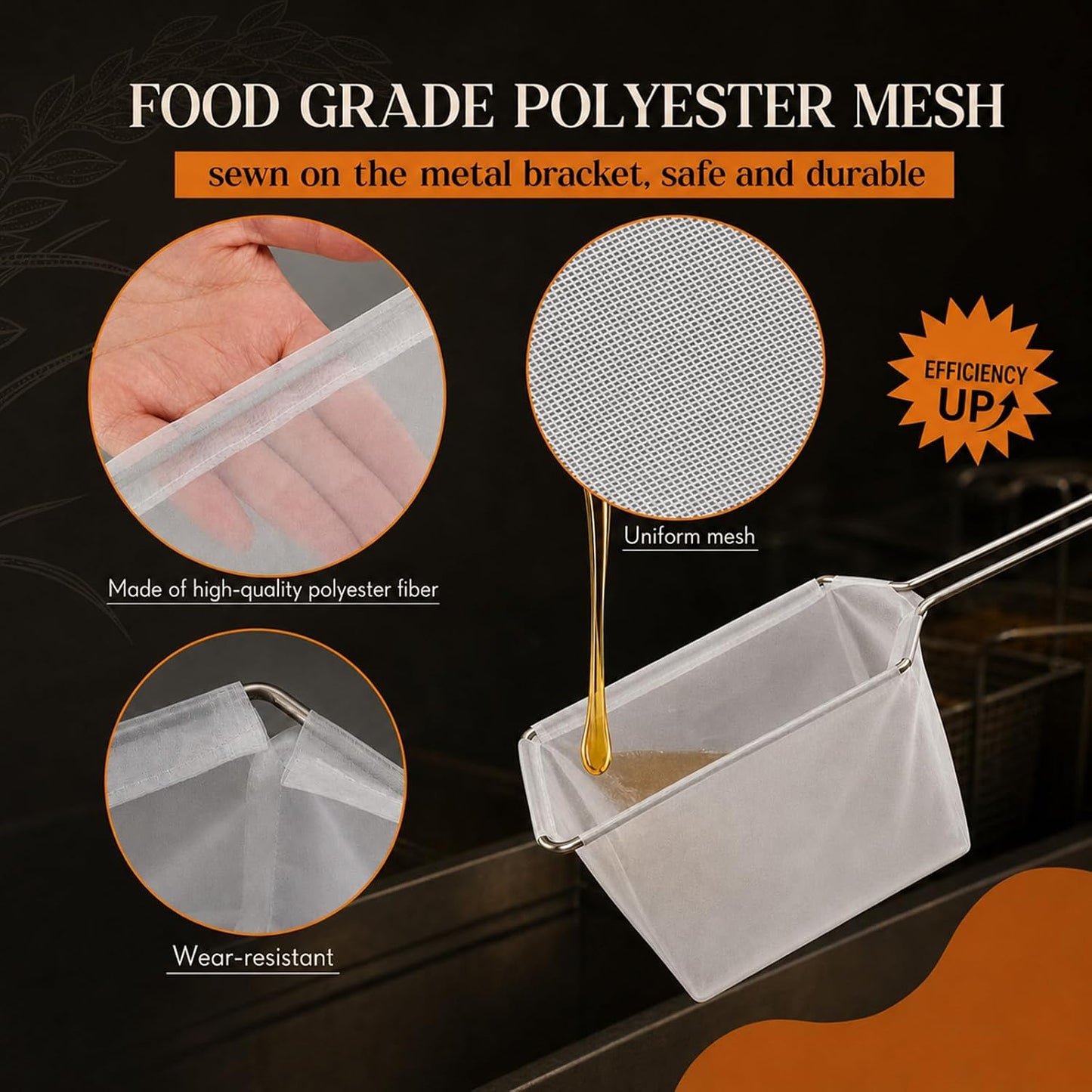 9 Inch Fryer Oil Filter with Stainless Steel Handle Frame, Reusable Fine Mesh Strainer Bag Cooking Oil Filter Separator for Food Maple Syrup Deep Fryer Pot Kitchen Restaurant- Easy to Clean