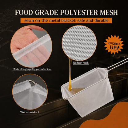 9 Inch Fryer Oil Filter with Stainless Steel Handle Frame, Reusable Fine Mesh Strainer Bag Cooking Oil Filter Separator for Food Maple Syrup Deep Fryer Pot Kitchen Restaurant- Easy to Clean