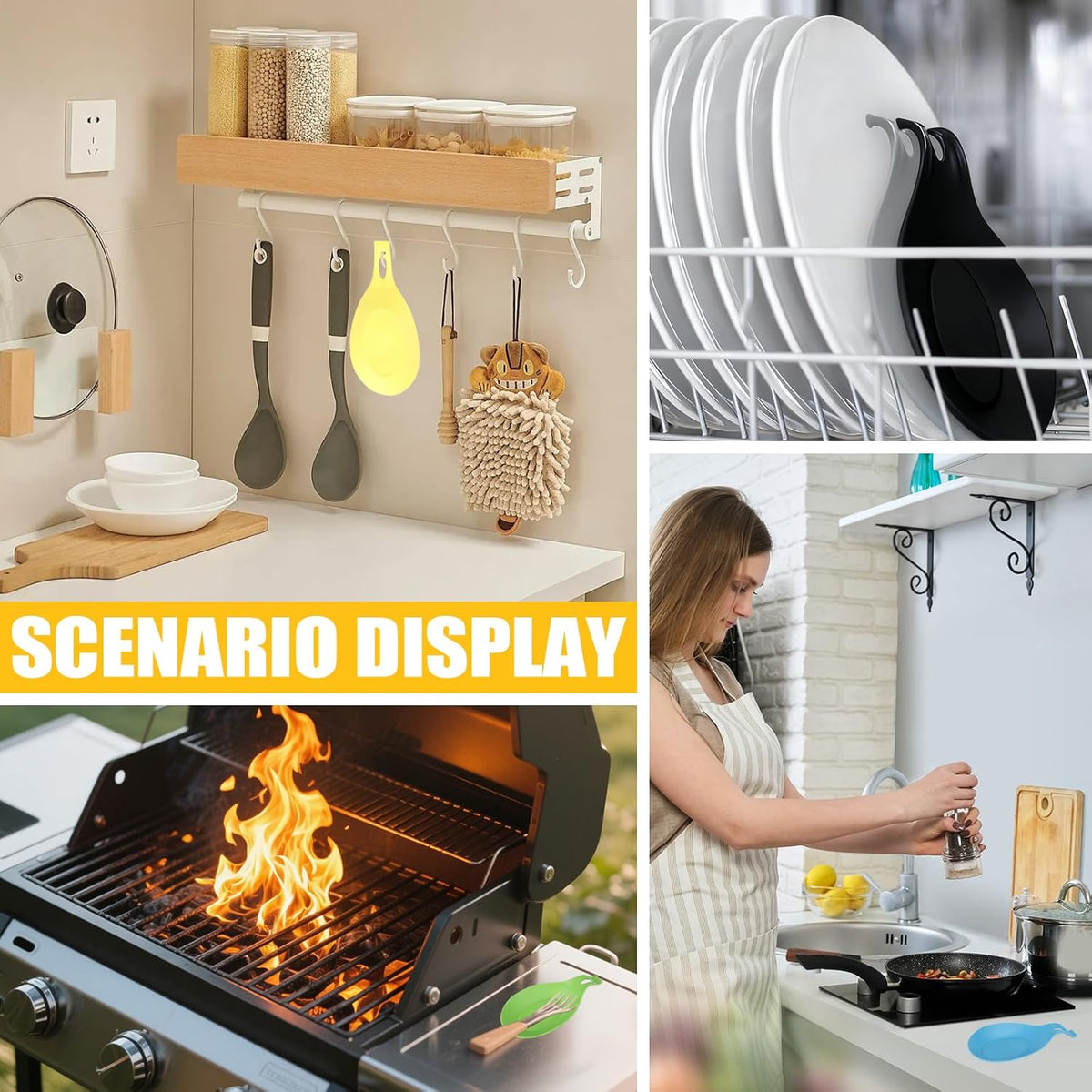 6 pcs Silicone Spoon Holders,Heat Resistant Spoon Rests Kitchen Utensils Holder for Stove Spoon Holder,Tongs,Ladles