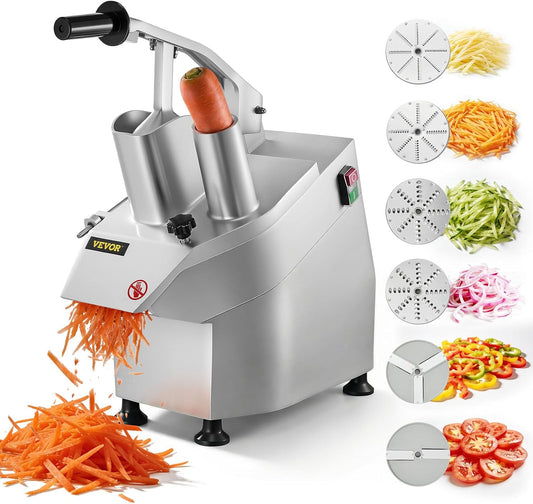 Commercial Food Processor 2 Feeding Holes, 550W Electric Vegetable Slicer 1600 RPM, Stainless Steel Vegetable Processor Detachable 6-blades, 3mm/4mm/7mm Shred, 2mm/4mm Slice