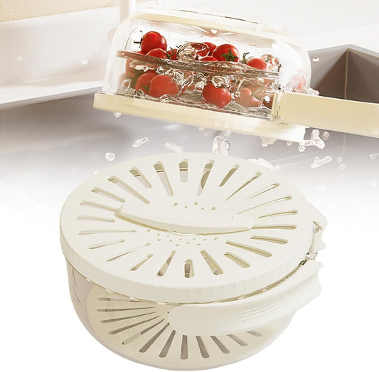 2026 New Multifunctional Fruit and Vegetable Washing Bowl, Fruits Washing Bowl Fruit Strainer Container with Strainer and Lid, Fruits Drainer Container with Handle for Vegetable Washing (White)
