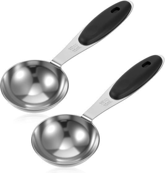 2 Pcs 1 Tbsp (3tsp, 15ml, 1/2oz) Single Measuring Spoons, Stainless Steel with Black Silicone Grip Long Handle Measuring Scoop for Coffee Pet Food Grains Protein Spices Dry Goods