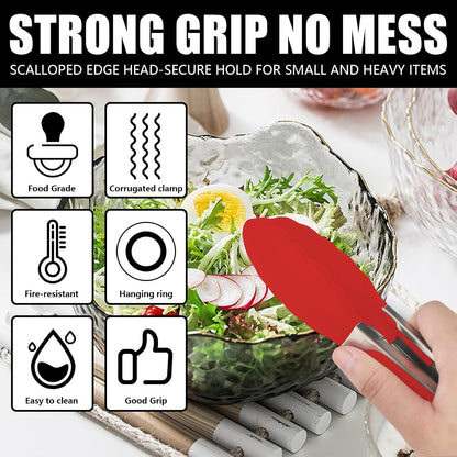 Kitchen Tongs with Silicone Tips, Kitchen Tongs, Cooking Tongs, Premium Stainless Steel Locking Cooking Tongs, Non-Slip Food Tongs for Cooking, Heavy Duty, Non-Stick, 480℉, Set of 3-7"/9"/12" Black