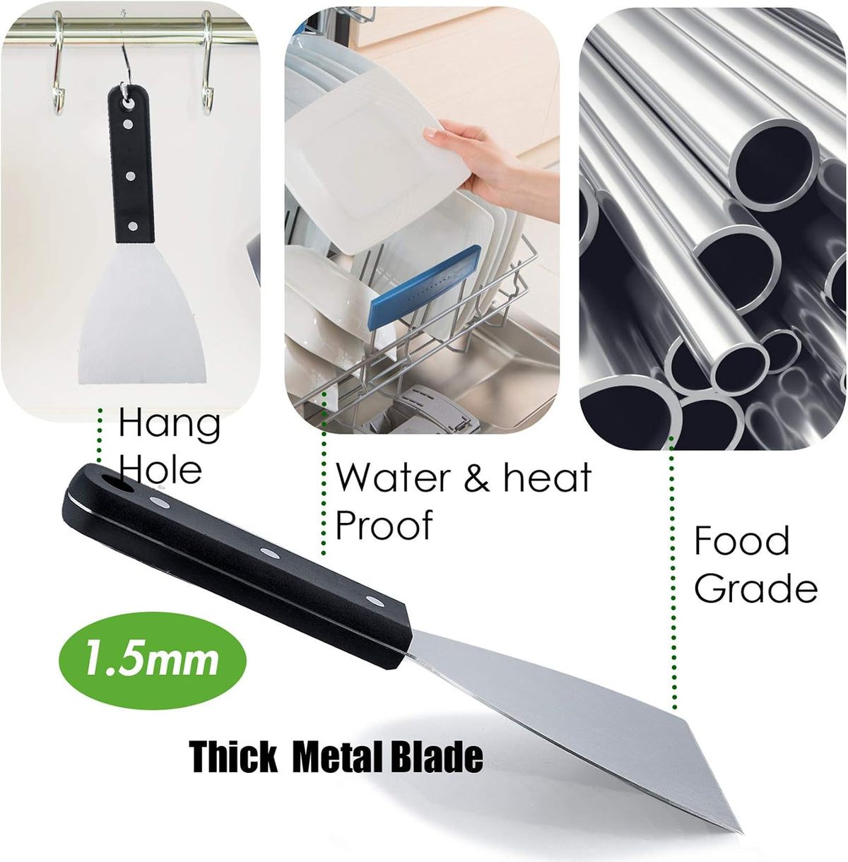 Metal Griddle Spatula Scraper Tool For Barbecue Food, 2 Pack