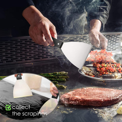 Metal Griddle Spatula Scraper Tool For Barbecue Food, 2 Pack