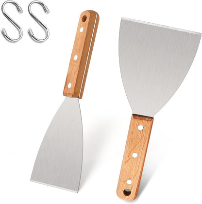 Metal Griddle Spatula Scraper Tool For Barbecue Food, 2 Pack