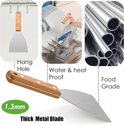 Metal Griddle Spatula Scraper Tool For Barbecue Food, 2 Pack