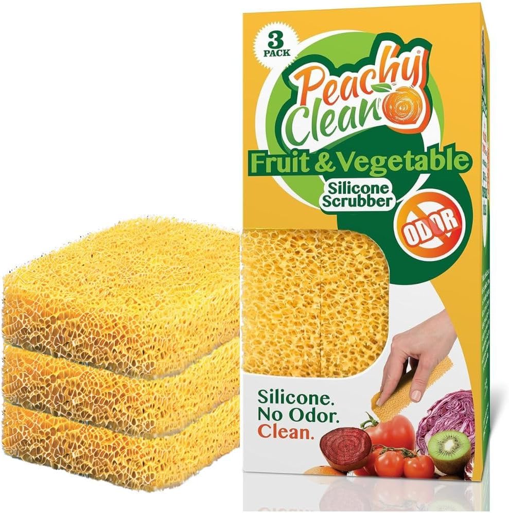 Silicone Fruit & Vegetable Scrubber, Produce Cleaning Sponge, Reusable Food Scrubber for Fruits & Veggies, Made in USA (3-Pack)