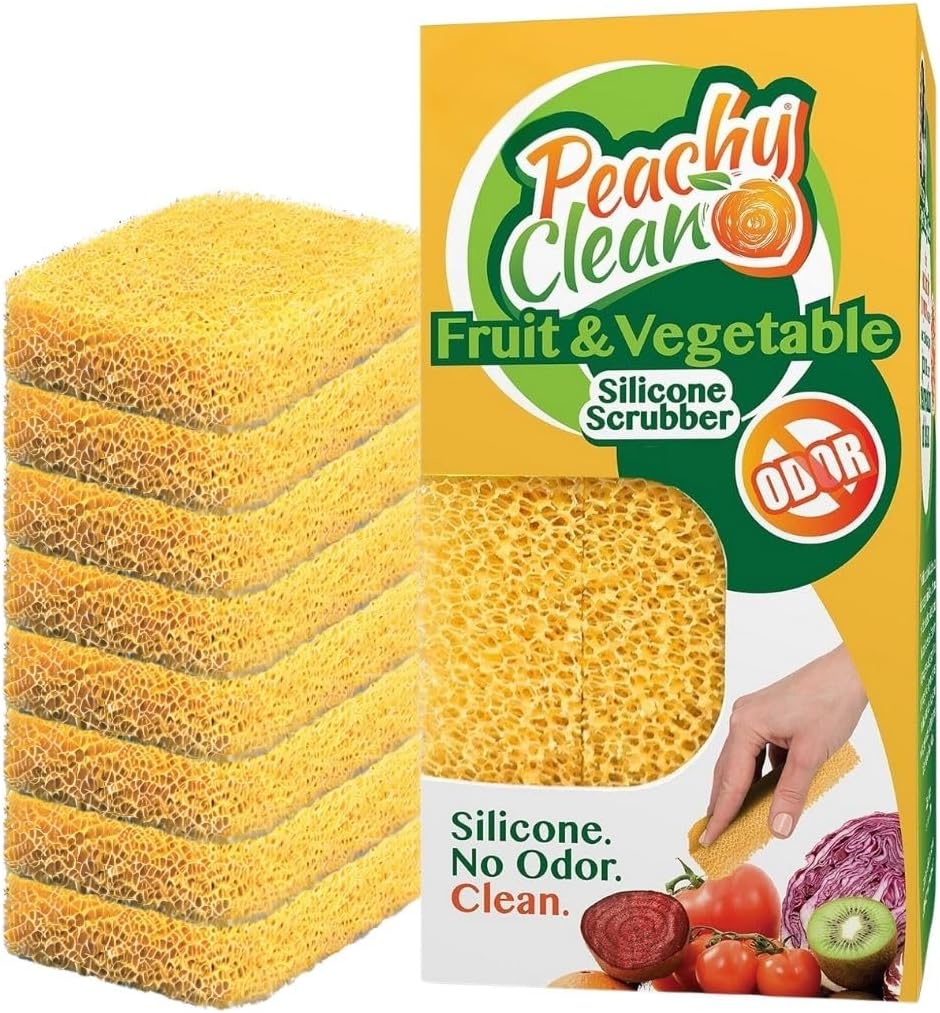 Silicone Fruit & Vegetable Scrubber, Produce Cleaning Sponge, Reusable Food Scrubber for Fruits & Veggies, Made in USA (3-Pack)