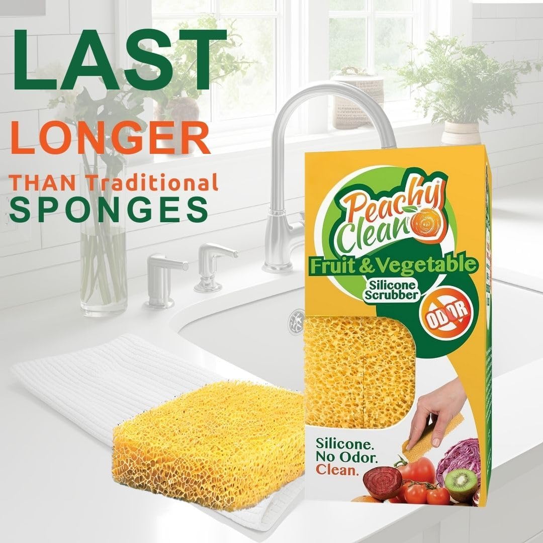 Silicone Fruit & Vegetable Scrubber, Produce Cleaning Sponge, Reusable Food Scrubber for Fruits & Veggies, Made in USA (3-Pack)
