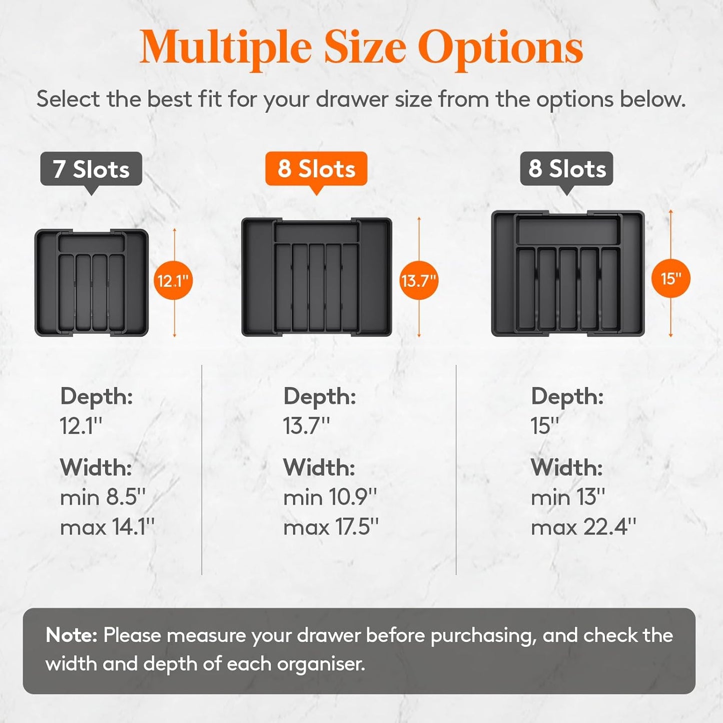 Expandable Silverware Organizer, Plastic Utensil Tray for Kitchen Drawer, BPA Free Flatware Cutlery Holder, Space-Saving Storage for Spoons Forks Knives, 8.5-14 x 12 x 1.5 inch, Black