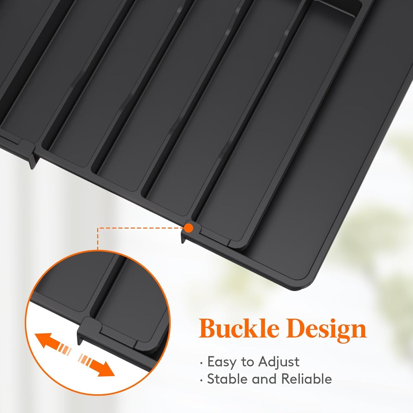 Expandable Silverware Organizer, Plastic Utensil Tray for Kitchen Drawer, BPA Free Flatware Cutlery Holder, Space-Saving Storage for Spoons Forks Knives, 8.5-14 x 12 x 1.5 inch, Black