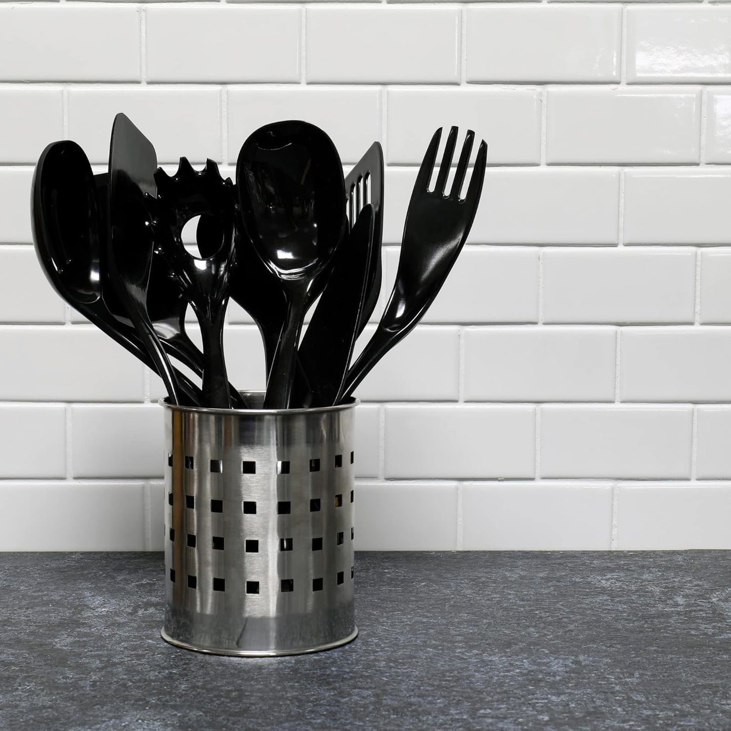 Basic Melamine Slotted Turner/Spatula, 11.25 inch, Black