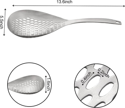 2 Pack Skimmer Slotted Spoon, 13.6 Inch Large Stainless Steel Skimmer Ladle Spoon Spider Strainer with Handle and Hanging Holes, Fryer Scoop Kitchen Colander for Cooking, Draining and Frying