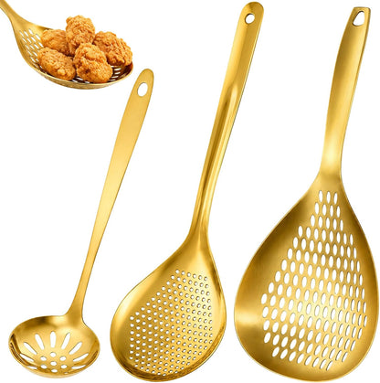 2 Pack Skimmer Slotted Spoon, 13.6 Inch Large Stainless Steel Skimmer Ladle Spoon Spider Strainer with Handle and Hanging Holes, Fryer Scoop Kitchen Colander for Cooking, Draining and Frying