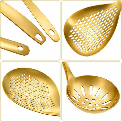 2 Pack Skimmer Slotted Spoon, 13.6 Inch Large Stainless Steel Skimmer Ladle Spoon Spider Strainer with Handle and Hanging Holes, Fryer Scoop Kitchen Colander for Cooking, Draining and Frying