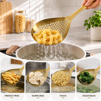 2 Pack Skimmer Slotted Spoon, 13.6 Inch Large Stainless Steel Skimmer Ladle Spoon Spider Strainer with Handle and Hanging Holes, Fryer Scoop Kitchen Colander for Cooking, Draining and Frying