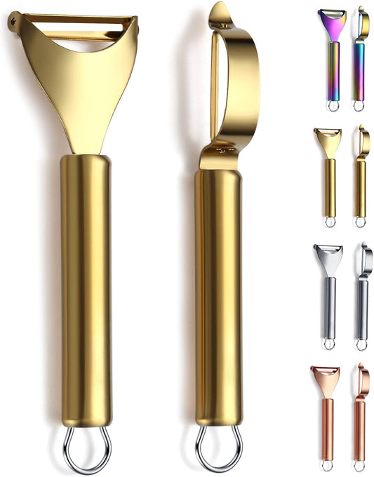 Gold Potato Vegetable And Fruit Peelers For Kitchen, Titanium Gold Plating Stainless Steel Peelers,Sharp Blade And Ergonomic Non Slip Easy To Grip Set Of 2