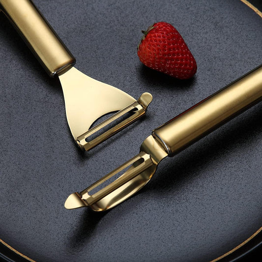 Gold Potato Vegetable And Fruit Peelers For Kitchen, Titanium Gold Plating Stainless Steel Peelers,Sharp Blade And Ergonomic Non Slip Easy To Grip Set Of 2