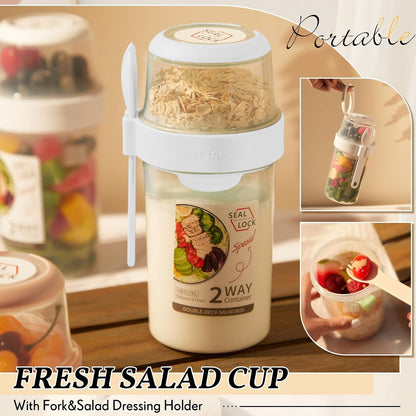 3 Pcs Salad Shaker Cup with Lids and Fork Fresh Salad Shaker Container for Lunch, Portable Breakfast Meal Vegetable and Fruits (White)