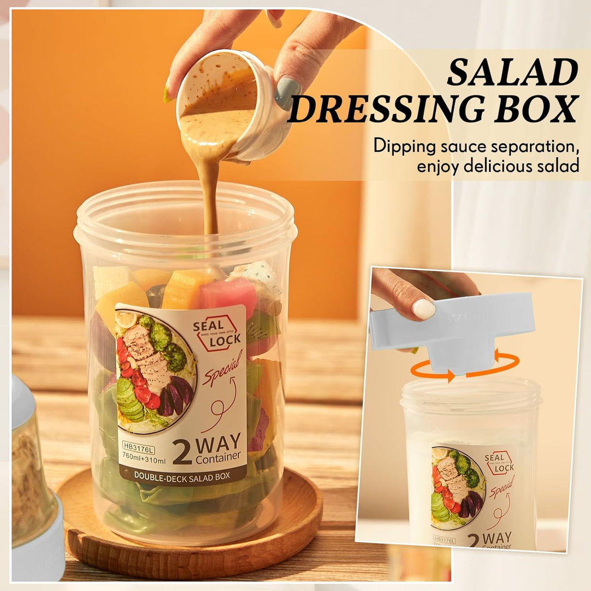 3 Pcs Salad Shaker Cup with Lids and Fork Fresh Salad Shaker Container for Lunch, Portable Breakfast Meal Vegetable and Fruits (White)