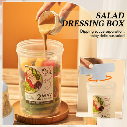 3 Pcs Salad Shaker Cup with Lids and Fork Fresh Salad Shaker Container for Lunch, Portable Breakfast Meal Vegetable and Fruits (White)