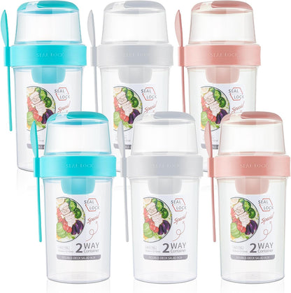 3 Pcs Salad Shaker Cup with Lids and Fork Fresh Salad Shaker Container for Lunch, Portable Breakfast Meal Vegetable and Fruits (White)