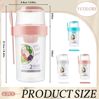3 Pcs Salad Shaker Cup with Lids and Fork Fresh Salad Shaker Container for Lunch, Portable Breakfast Meal Vegetable and Fruits (White)