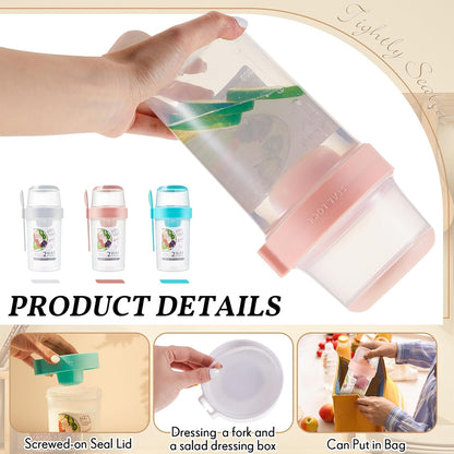 3 Pcs Salad Shaker Cup with Lids and Fork Fresh Salad Shaker Container for Lunch, Portable Breakfast Meal Vegetable and Fruits (White)