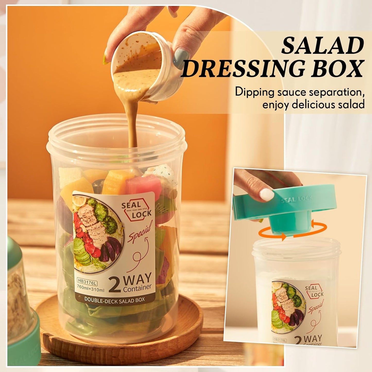 3 Pcs Salad Shaker Cup with Lids and Fork Fresh Salad Shaker Container for Lunch, Portable Breakfast Meal Vegetable and Fruits (White)