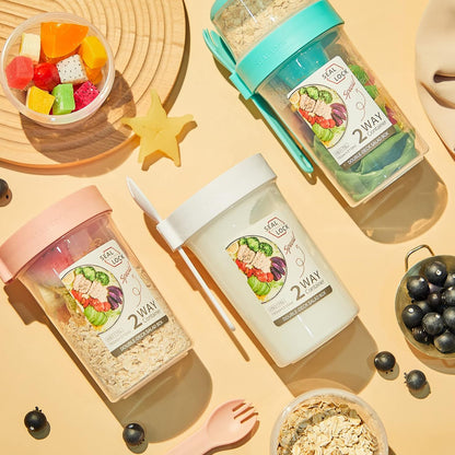 3 Pcs Salad Shaker Cup with Lids and Fork Fresh Salad Shaker Container for Lunch, Portable Breakfast Meal Vegetable and Fruits (White)