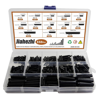 550Pcs Roll Pin Assortment Kit, Slotted Tension Pins, Split Dowels & Expansion Spring Pins, 13 Sizes M1.5 M2 M2.5 M3 M4 M5 M6, Durable Spring Steel for Secure Fastening