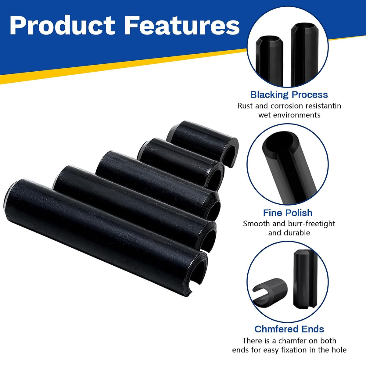 550Pcs Roll Pin Assortment Kit, Slotted Tension Pins, Split Dowels & Expansion Spring Pins, 13 Sizes M1.5 M2 M2.5 M3 M4 M5 M6, Durable Spring Steel for Secure Fastening