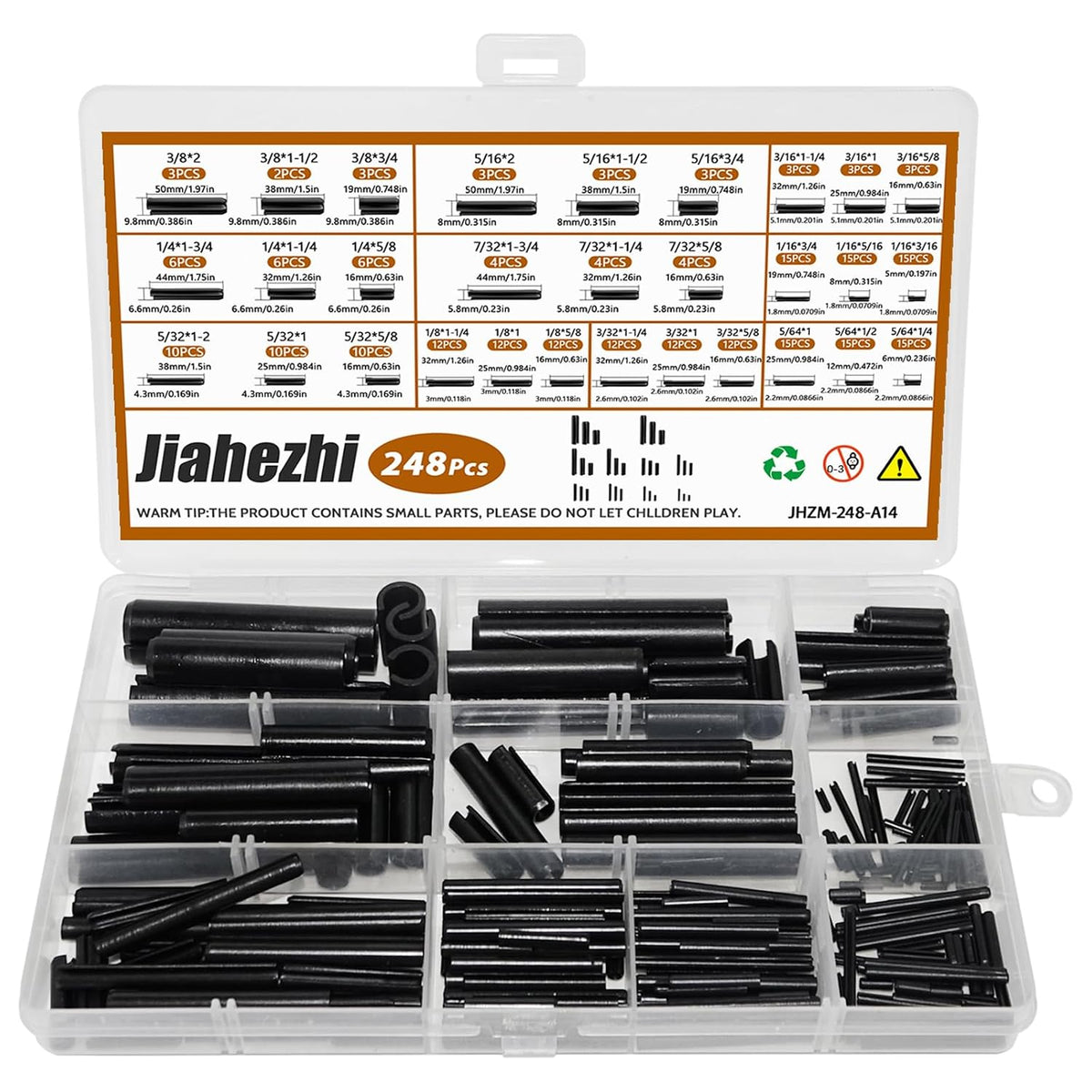550Pcs Roll Pin Assortment Kit, Slotted Tension Pins, Split Dowels & Expansion Spring Pins, 13 Sizes M1.5 M2 M2.5 M3 M4 M5 M6, Durable Spring Steel for Secure Fastening