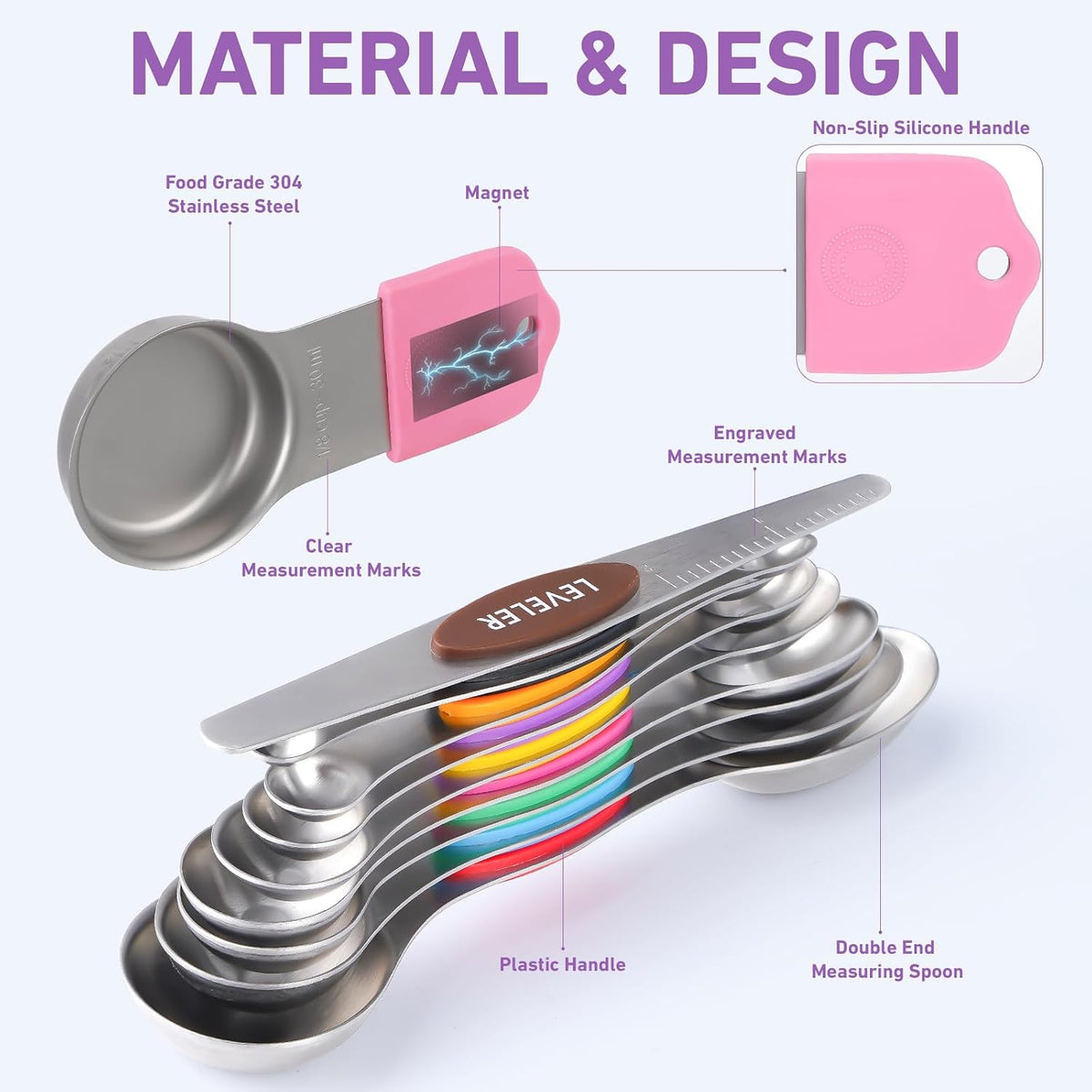 22-Piece Measuring Cups and Spoons Set, 304 Stainless Steel for MINI Measuring Spoons, with Leveler, Measurement Conversion Chart Fridge Magnet, for Measure Dry & Liquid Ingredients