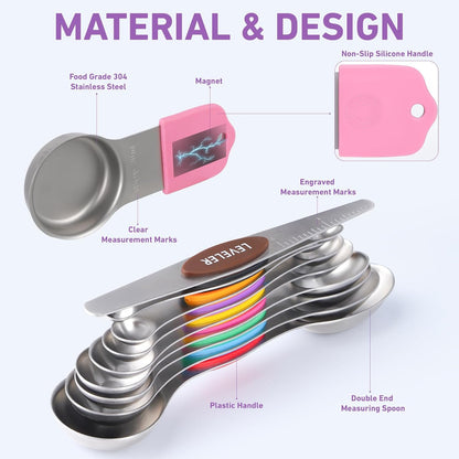 22-Piece Measuring Cups and Spoons Set, 304 Stainless Steel for MINI Measuring Spoons, with Leveler, Measurement Conversion Chart Fridge Magnet, for Measure Dry & Liquid Ingredients