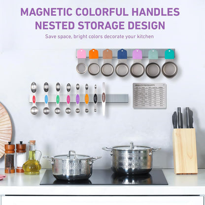 22-Piece Measuring Cups and Spoons Set, 304 Stainless Steel for MINI Measuring Spoons, with Leveler, Measurement Conversion Chart Fridge Magnet, for Measure Dry & Liquid Ingredients