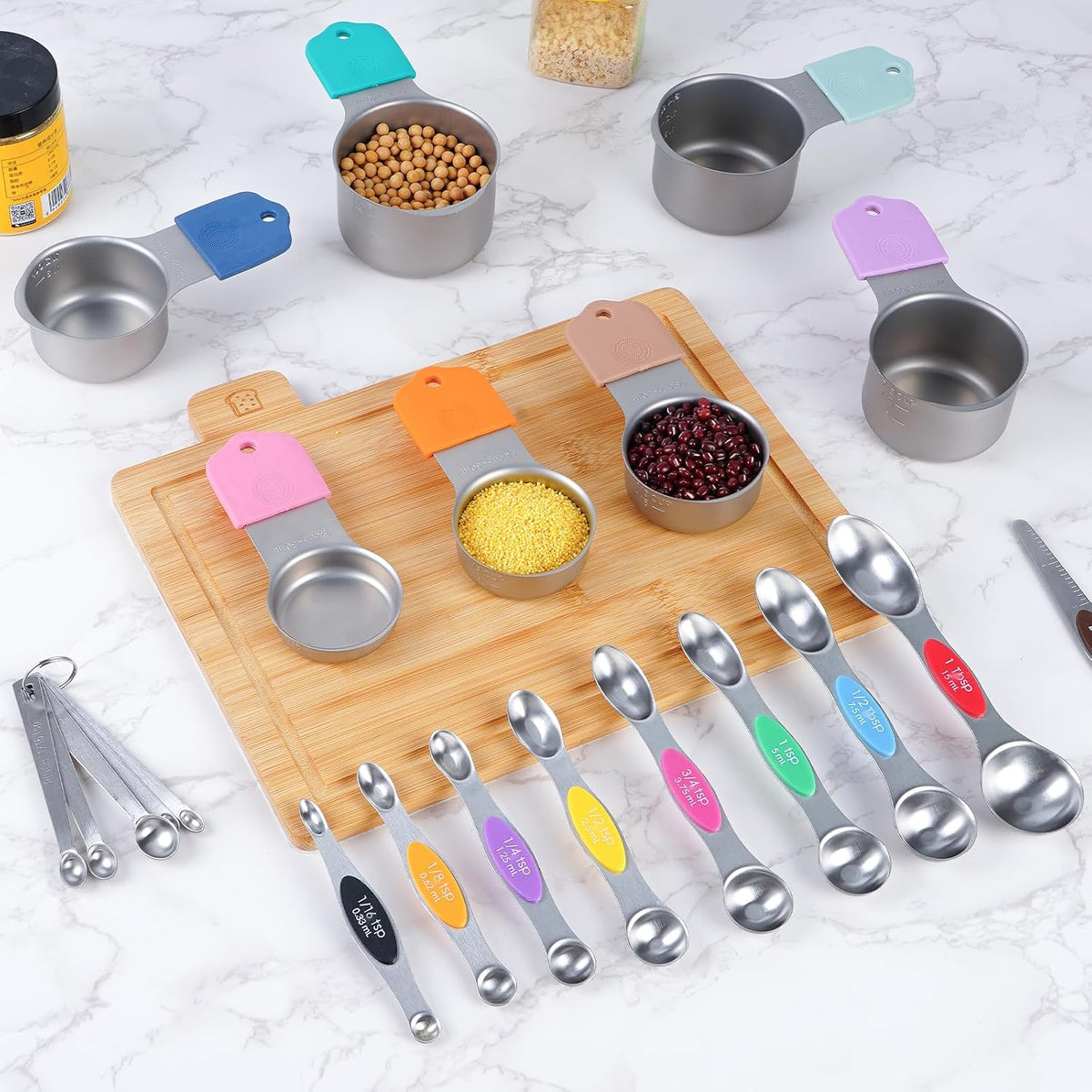 22-Piece Measuring Cups and Spoons Set, 304 Stainless Steel for MINI Measuring Spoons, with Leveler, Measurement Conversion Chart Fridge Magnet, for Measure Dry & Liquid Ingredients