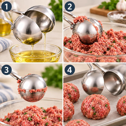 Meat Baller Tongs 2-Pack – Food Grade Stainless Steel Meatball Maker Set (1.38” & 1.89”) with Non-Slip Handles for Meatballs, Cake Pops & Cookies