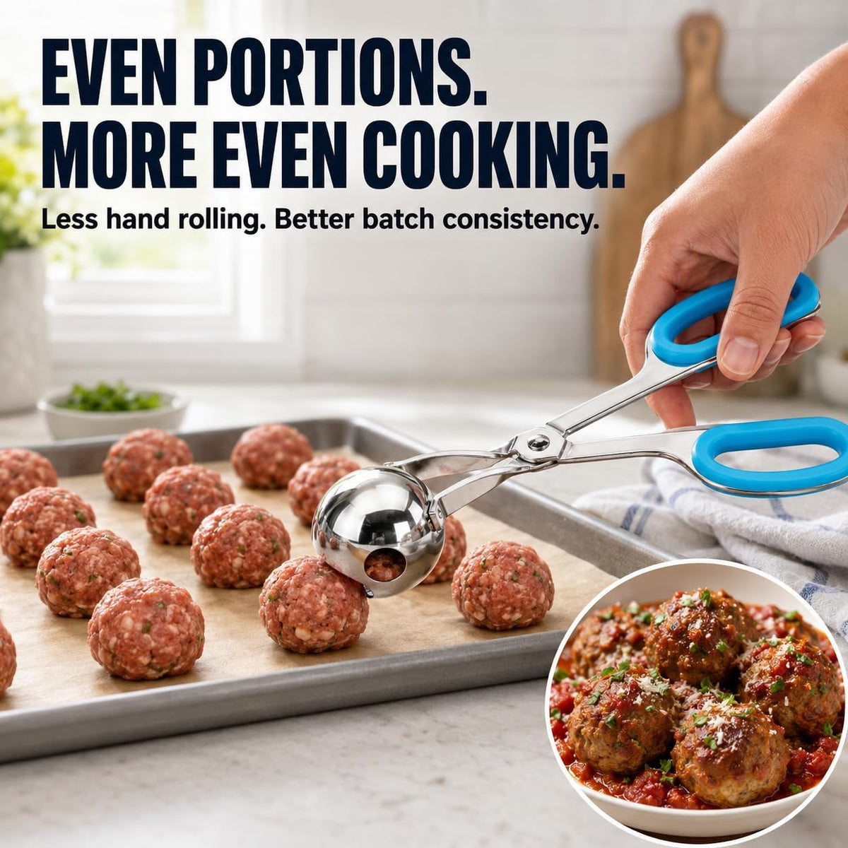 Meat Baller Tongs 2-Pack – Food Grade Stainless Steel Meatball Maker Set (1.38” & 1.89”) with Non-Slip Handles for Meatballs, Cake Pops & Cookies