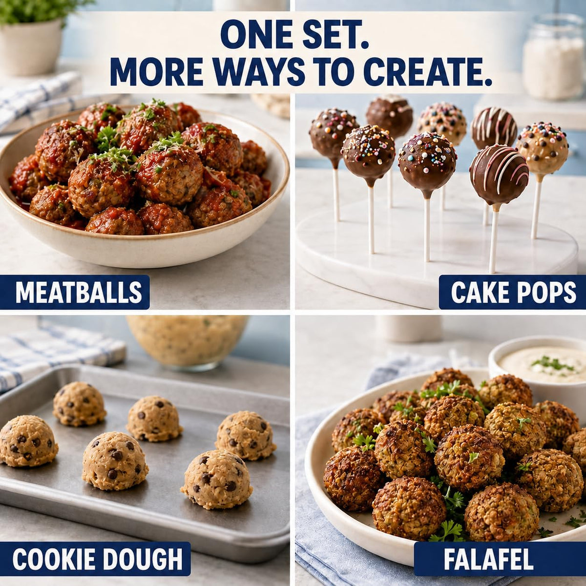 Meat Baller Tongs 2-Pack – Food Grade Stainless Steel Meatball Maker Set (1.38” & 1.89”) with Non-Slip Handles for Meatballs, Cake Pops & Cookies