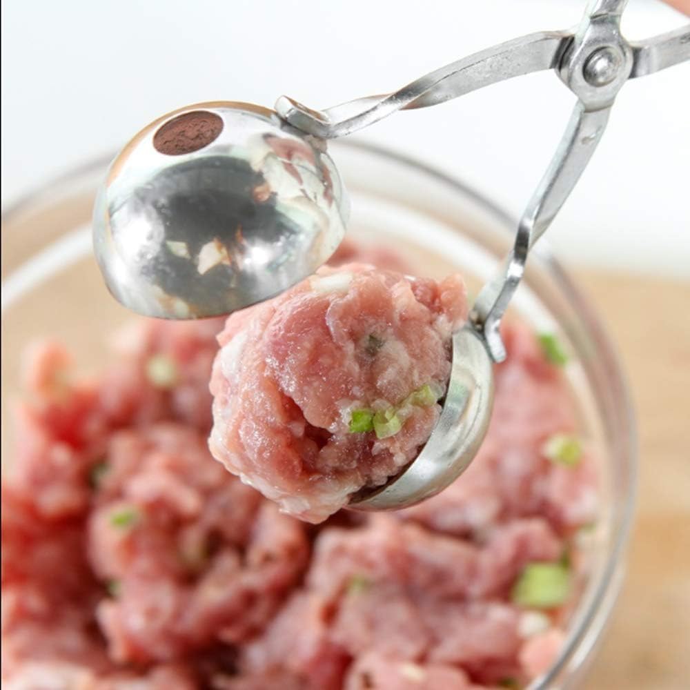 Meat Baller Tongs 2-Pack – Food Grade Stainless Steel Meatball Maker Set (1.38” & 1.89”) with Non-Slip Handles for Meatballs, Cake Pops & Cookies