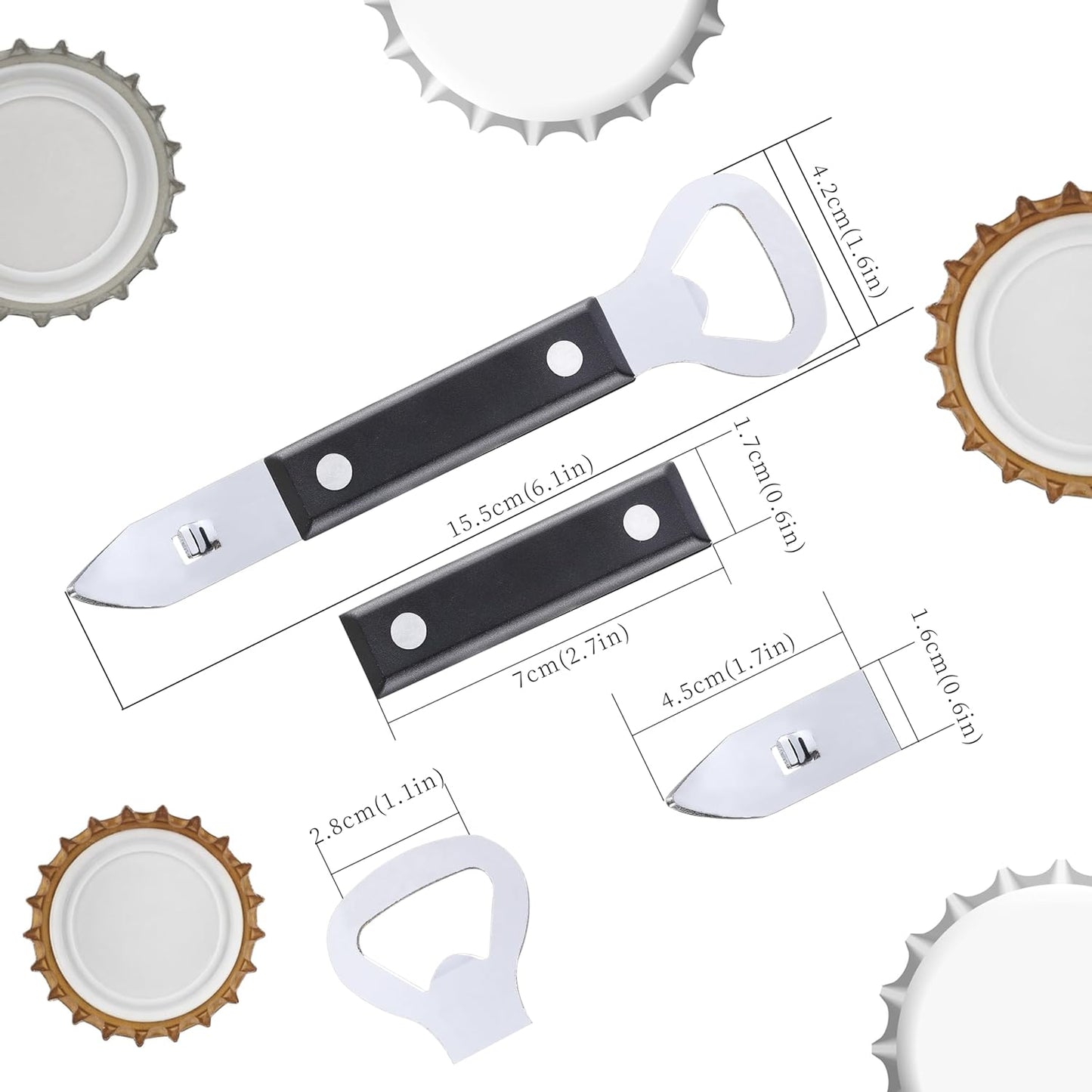 2PCS Bottle Opener, Stainless Steel Manual Can Punch Bottle Cap Beer Bottle Openers, Dishwasher Safe