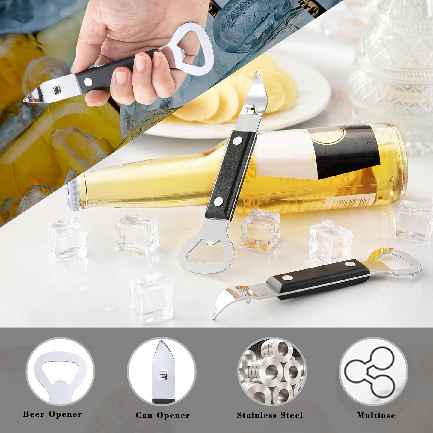 2PCS Bottle Opener, Stainless Steel Manual Can Punch Bottle Cap Beer Bottle Openers, Dishwasher Safe